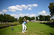 8 September 2023; Adrian Meronk of Poland plays his tee shot on the eighth during day two of the Horizon Irish Open Golf Championship at The K Club in Straffan, Kildare. Photo by Ramsey Cardy/Sportsfile