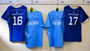8 September 2023; The jerseys of Leinster players Gus McCarthy, 16, and Paddy McCarthy, 17, hang in the dressing room before the pre-season friendly match between Munster and Leinster at Musgrave Park in Cork. Photo by Sam Barnes/Sportsfile