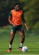 8 September 2023; Jonathan Afolabi during a Republic of Ireland training session at the FAI National Training Centre in Abbotstown, Dublin. Photo by Stephen McCarthy/Sportsfile