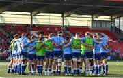 8 September 2023; The Leinster team huddle before the pre-season friendly match between Munster and Leinster at Musgrave Park in Cork. Photo by Sam Barnes/Sportsfile