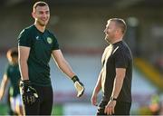 8 September 2023; Republic of Ireland Assistant manager Alan Reynolds, right, with Republic of Ireland goalkeeper Owen Mason before the UEFA European Under-21 Championship Qualifier match between Republic of Ireland and Turkey at Turner’s Cross in Cork. Photo by Eóin Noonan/Sportsfile