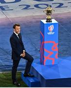 8 September 2023; French President Emmanuel Macron stands next to the Webb Ellis Cup before the 2023 Rugby World Cup Pool A match between France and New Zealand at the Stade de France in Paris, France. Photo by Harry Murphy/Sportsfile Photo by Harry Murphy/Sportsfile