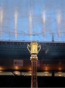 8 September 2023; The Webb Ellis trophy is depicted on top of the Eiffel Tower before the 2023 Rugby World Cup Pool A match between France and New Zealand at the Stade de France in Paris, France. Photo by Harry Murphy/Sportsfile