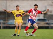 8 September 2023; Dean George of Treaty United in action against Reece Webb of Wexford during the SSE Airtricity Men's First Division match between Treaty United and Wexford at Markets Field in Limerick. Photo by Michael P Ryan/Sportsfile