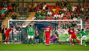 8 September 2023; Kenan Yildiz of Turkey shoots to score his side's first goal from a penalty during the UEFA European Under-21 Championship Qualifier match between Republic of Ireland and Turkey at Turner’s Cross in Cork. Photo by Eóin Noonan/Sportsfile