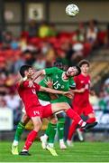 8 September 2023; Sean Roughan of Republic of Ireland in action against Aksel Baran Potur of Turkey during the UEFA European Under-21 Championship Qualifier match between Republic of Ireland and Turkey at Turner’s Cross in Cork. Photo by Eóin Noonan/Sportsfile