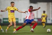 8 September 2023; Success Edogun of Treaty United in action against James Crawford of Wexford during the SSE Airtricity Men's First Division match between Treaty United and Wexford at Markets Field in Limerick. Photo by Michael P Ryan/Sportsfile