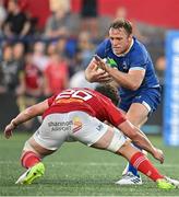 8 September 2023; Liam Turner of Leinster in action against Jack Daly of Munster during the pre-season friendly match between Munster and Leinster at Musgrave Park in Cork. Photo by Sam Barnes/Sportsfile
