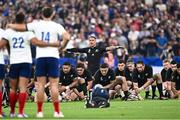 8 September 2023; Aaron Smith of New Zealand leads the haka before the 2023 Rugby World Cup Pool A match between France and New Zealand at the Stade de France in Paris, France. Photo by Harry Murphy/Sportsfile