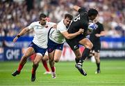 8 September 2023; Rieko Ioane of New Zealand is tackled by Damien Penaud of France during the 2023 Rugby World Cup Pool A match between France and New Zealand at the Stade de France in Paris, France. Photo by Harry Murphy/Sportsfile