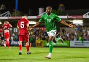 8 September 2023; Aidomo Emakhu of Republic of Ireland celebrates after scoring his side's third goal during the UEFA European Under-21 Championship Qualifier match between Republic of Ireland and Turkey at Turner’s Cross in Cork. Photo by Eóin Noonan/Sportsfile