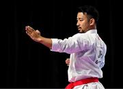 9 September 2023; Seren Shimomura of Japan during the Male Kata in the World Karate Federation Karate 1 Premier League at the National Indoor Arena at Sport Ireland Campus, Dublin. Photo by Tyler Miller/Sportsfile