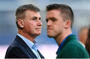 7 September 2023; Republic of Ireland manager Stephen Kenny and FAI communications manager Kieran Crowley, right, before the UEFA EURO 2024 Championship qualifying group B match between France and Republic of Ireland at Parc des Princes in Paris, France. Photo by Stephen McCarthy/Sportsfile
