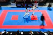 9 September 2023; Eto Junya of Japan, left, in action against Mads Viberg Larsen of Denmark during their 84kg Male Kumite in the World Karate Federation Karate 1 Premier League at the National Indoor Arena at Sport Ireland Campus, Dublin. Photo by Tyler Miller/Sportsfile