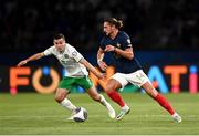 7 September 2023; Adrien Rabiot of France in action against Josh Cullen of Republic of Ireland during the UEFA EURO 2024 Championship qualifying group B match between France and Republic of Ireland at Parc des Princes in Paris, France. Photo by Stephen McCarthy/Sportsfile