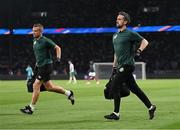 7 September 2023; Republic of Ireland team doctor Sean Carmody and chartered physiotherapist Danny Miller, left, during the UEFA EURO 2024 Championship qualifying group B match between France and Republic of Ireland at Parc des Princes in Paris, France. Photo by Stephen McCarthy/Sportsfile