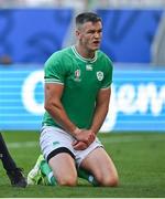 9 September 2023; Jonathan Sexton of Ireland reacts after scoring his side's fifth try during the 2023 Rugby World Cup Pool B match between Ireland and Romania at Stade de Bordeaux in Bordeaux, France. Photo by Brendan Moran/Sportsfile