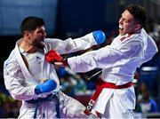 9 September 2023; Sean McCarthy of Ireland, right, in action against Rodrigo Rojas of Chile during their 84+kg Male Kumite in the World Karate Federation Karate 1 Premier League at the National Indoor Arena at Sport Ireland Campus, Dublin. Photo by Tyler Miller/Sportsfile