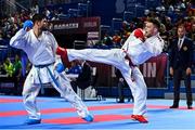 9 September 2023; Sean McCarthy of Ireland, right, in action against Rodrigo Rojas of Chile during their 84+kg Male Kumite in the World Karate Federation Karate 1 Premier League at the National Indoor Arena at Sport Ireland Campus, Dublin. Photo by Tyler Miller/Sportsfile