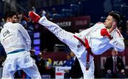 9 September 2023; Sean McCarthy of Ireland, right, in action against Rodrigo Rojas of Chile during their 84+kg Male Kumite in the World Karate Federation Karate 1 Premier League at the National Indoor Arena at Sport Ireland Campus, Dublin. Photo by Tyler Miller/Sportsfile