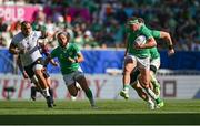 9 September 2023; Rob Herring of Ireland makes a break during the 2023 Rugby World Cup Pool B match between Ireland and Romania at Stade de Bordeaux in Bordeaux, France. Photo by Brendan Moran/Sportsfile