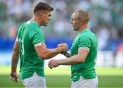 9 September 2023; Keith Earls, right, and Garry Ringrose of Ireland after the 2023 Rugby World Cup Pool B match between Ireland and Romania at Stade de Bordeaux in Bordeaux, France. Photo by Brendan Moran/Sportsfile