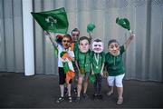 9 September 2023; Ireland supporters, dressed as, from left, Tadhg Furlong, James Lowe, Jonathan Sexton, Brian O'Driscoll and Bundee Aki after the 2023 Rugby World Cup Pool B match between Ireland and Romania at Stade de Bordeaux in Bordeaux, France. Photo by Harry Murphy/Sportsfile