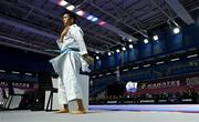 9 September 2023; Abe Sakichi of Japan warms-up as Kazumasa Moto competes in the Male Kata Final in the World Karate Federation Karate 1 Premier League at the National Indoor Arena at Sport Ireland Campus, Dublin. Photo by Tyler Miller/Sportsfile