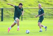 9 September 2023; Matt Doherty, left, and Aaron Connolly during a Republic of Ireland training session at the FAI National Training Centre in Abbotstown, Dublin. Photo by Stephen McCarthy/Sportsfile