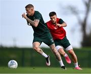 9 September 2023; James McClean and Matt Doherty, right, during a Republic of Ireland training session at the FAI National Training Centre in Abbotstown, Dublin. Photo by Stephen McCarthy/Sportsfile