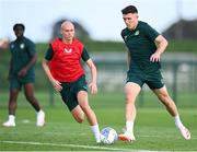 9 September 2023; Dara O'Shea and Will Smallbone, left, during a Republic of Ireland training session at the FAI National Training Centre in Abbotstown, Dublin. Photo by Stephen McCarthy/Sportsfile