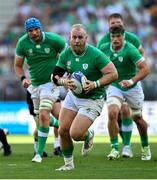 9 September 2023; Jeremy Loughman of Ireland makes a break during the 2023 Rugby World Cup Pool B match between Ireland and Romania at Stade de Bordeaux in Bordeaux, France. Photo by Brendan Moran/Sportsfile