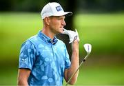 10 September 2023; Adrian Meronk of Poland reacts after his second shot from the rough on the 5th hole during the final round of the Horizon Irish Open Golf Championship at The K Club in Straffan, Kildare. Photo by Ramsey Cardy/Sportsfile