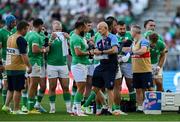 9 September 2023; Ireland players during a water break in the 2023 Rugby World Cup Pool B match between Ireland and Romania at Stade de Bordeaux in Bordeaux, France. Photo by Brendan Moran/Sportsfile