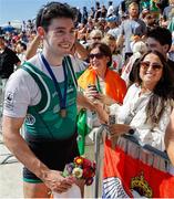 10 September 2023; Daire Lynch of Ireland with supporters after the Men's Double Sculls Final A during the 2023 World Rowing Championships at Ada Ciganlija regatta course on Sava Lake, Belgrade. Photo by Nikola Krstic/Sportsfile