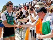 10 September 2023; Philip Doyle of Ireland acknowledges supporters after the Men's Double Sculls Final A during the 2023 World Rowing Championships at Ada Ciganlija regatta course on Sava Lake, Belgrade. Photo by Nikola Krstic/Sportsfile