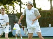 30 June 2004; James Magee, in action with his doubles partner .James Cluskey during the Danone Irish National Close Tennis Championships, James Magee and .James Cluskey.v.Colin O'Brien and .Barry King, Donnybrook Tennis Club, Dublin. Picture credit; Brendan Moran / SPORTSFILE