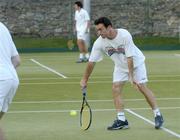 30 June 2004; David O'Connell, in action with his doubles partner .Nick Malone, during the Danone Irish National Close Tennis Championships, Nick Malone. and .David O'Connell.v.G Kilduff and.David Earley, Donnybrook Tennis Club, Dublin. Picture credit; Brendan Moran / SPORTSFILE