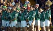 26 June 2004; The Limerick team stand for the National Anthem. Guinness Senior Hurling Championship Qualifier, Round 1, Limerick v Tipperary, Gaelic Grounds, Limerick. Picture credit; Ray McManus / SPORTSFILE