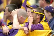 4 July 2004; A tense Wexford fan watches the closing stages of the game. Guinness Leinster Senior Hurling Championship Final, Offaly v Wexford, Croke Park, Dublin. Picture credit; Pat Murphy / SPORTSFILE