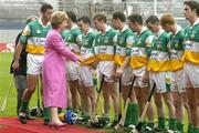 4 July 2004; President Mary McAleese is introduced to Brian Whelahan and the Offaly team by captain Gary Hanniffy. Guinness Leinster Senior Hurling Championship Final, Offaly v Wexford, Croke Park, Dublin. Picture credit; Brendan Moran / SPORTSFILE