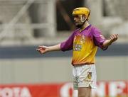 4 July 2004;  Wexford's Eoin Quigley signals to the bench for a hurley. Guinness Leinster Senior Hurling Championship Final, Offaly v Wexford, Croke Park, Dublin. Picture credit; Damien Eagers / SPORTSFILE