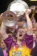 4 July 2004; Wexford's Rory Jacob lifts the Bob O'Keeffe cup. Guinness Leinster Senior Hurling Championship Final, Offaly v Wexford, Croke Park, Dublin. Picture credit; Damien Eagers / SPORTSFILE