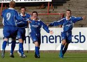 6 July 2004; Keith Hartnett, second from right, Limerick FC, celebrates after scoring his sides first goal with team-mates Ross Cosgrave, Colin P O' Brien and Jonathan Mernagh. League Cup Semi-Final, Bohemians v Limerick FC, Dalymount Park, Dublin. Picture credit; David Maher / SPORTSFILE