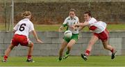 1 September 2013; Mairead Daly, Offaly, in action against Ashelene Groogan and Dania Donnelly, Derry. All-Ireland Ladies Football Junior Championship, Semi-Final, Offaly v Derry, Carrickmacross Emmets GAA Club, Emmet Park, Monaghan. Picture credit: Oliver McVeigh / SPORTSFILE