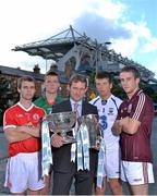 3 September 2013; Powering the GAA Minors: electric Ireland linked up with Minor GAA finalists, from left, Shea Hamill, Tyrone vice-captain, Stephen Coen, Mayo captain, Kevin Daly, Waterford captain, and Daragh Dolan, Galway captain, with Jim Dollard, Executive Director, Electric Ireland, ahead of the 2013 electric Ireland GAA Football and Hurling All-Ireland Minor Championship Finals to announce that Electric Ireland have committed a prize fund of €10,000 to the county boards of the winning Football and Hurling Minor teams in order to promote the Minor game in their county. Croke Park, Dublin. Picture credit: Brendan Moran / SPORTSFILE