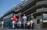 3 September 2013; Powering the GAA Minors: electric Ireland linked up with Minor GAA finalists, from left, Shea Hamill, Tyrone vice-captain, Daragh Dolan, Galway captain, Kevin Daly, Waterford captain, and Stephen Coen, Mayo captain, ahead of the 2013 electric Ireland GAA Football and Hurling All-Ireland Minor Championship Finals to announce that Electric Ireland have committed a prize fund of €10,000 to the county boards of the winning Football and Hurling Minor teams in order to promote the Minor game in their county. Croke Park, Dublin. Picture credit: Brendan Moran / SPORTSFILE