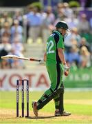 3 September 2013; Kevin O'Brien, Ireland, leaves the field after being caught out by Eoin Morgan, England. The RSA Challenge ODI, Ireland v England, Malahide Cricket Club, Malahide, Co. Dublin. Photo by Sportsfile