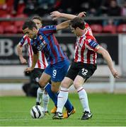 3 September 2013; Christy Fagan, St Patrick’s Athletic, in action against Ryan McBride, Derry City. Airtricity League Premier Division, Derry City v St Patrick’s Athletic, Brandywell Stadium, Derry. Picture credit: Oliver McVeigh / SPORTSFILE