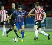 3 September 2013; Christy Fagan, St Patrick’s Athletic, in action against Ryan McBride, Derry City. Airtricity League Premier Division, Derry City v St Patrick’s Athletic, Brandywell Stadium, Derry. Picture credit: Oliver McVeigh / SPORTSFILE